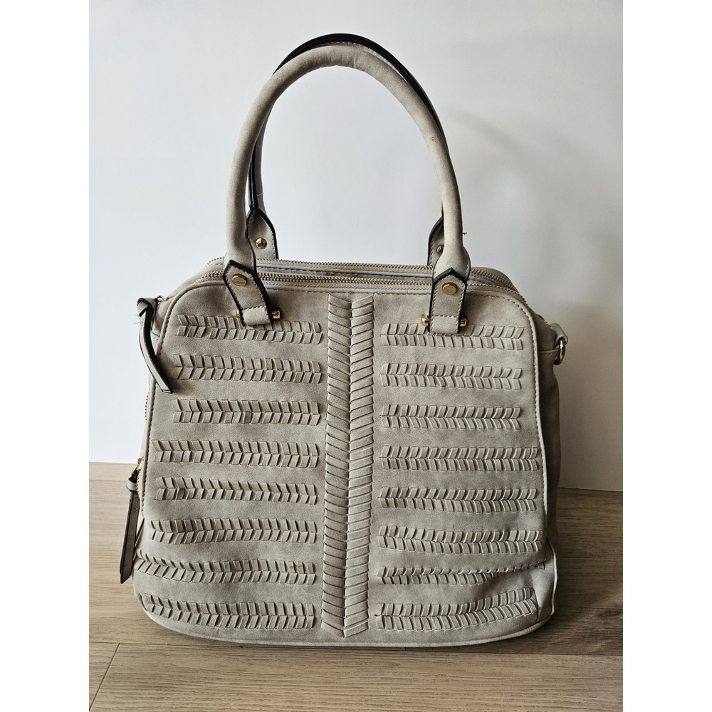 Boho Grey Faux Suede Braided Satchel Bag Cottagecore Slouchy Shoulder Handbag